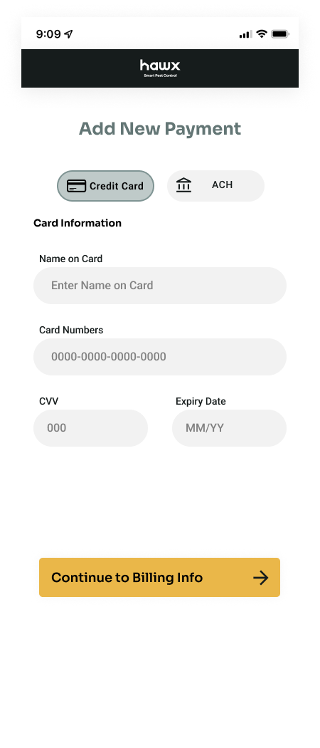 Payment card information entry with name, card number, CVV, and expiry