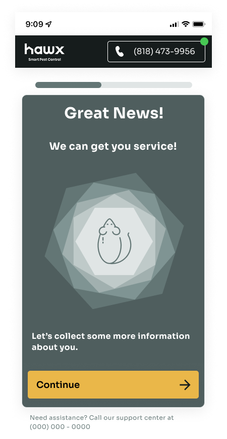 Service confirmation screen showing Hawx can provide service in the customer's area